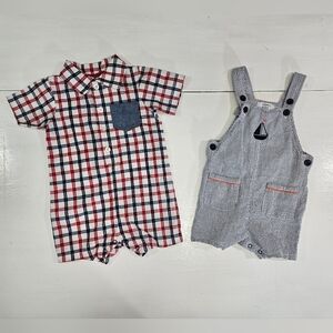 Crown & Ivy baby sail boat 2 piece overall set boys size 12 months
